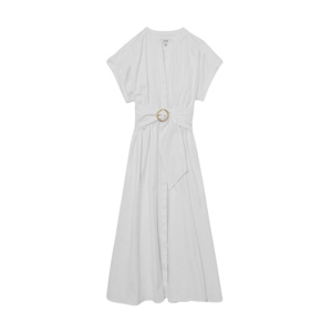 REISS Sally Cotton Short-Sleeve Belted Midi Dress